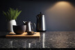 © Beqiri - küche  modern  tisch  intergrund  zuhause  zähler  interieur  verwischen weiß sinken essen hell zimmer oberteile kochen leer hochglanz holz haus licht display stil Generative AI Generativ KI