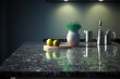 © Beqiri - küche  modern  tisch  intergrund  zuhause  zähler  interieur  verwischen weiß sinken essen hell zimmer oberteile kochen leer hochglanz holz haus licht display stil Generative AI Generativ KI