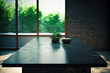 © Beqiri - küche  modern  tisch  intergrund  zuhause  zähler  interieur  verwischen weiß sinken essen hell zimmer oberteile kochen leer hochglanz holz haus licht display stil Generative AI Generativ KI