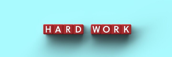 Wall Mural - 3d cubes with the words hard work on a blue background