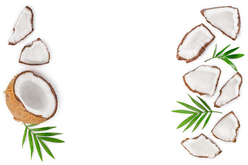 Wall Mural - coconut with leaves isolated on white background with copy space for your text. Top view. Flat lay