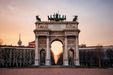 The Triumphal Arch Of Milan Photographed At Sunset