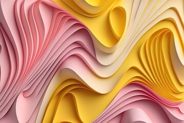 Wall Mural - Geometry with Undulating Waves of Pink and Yellow. A contemporary setting with refined finishes. Generative AI