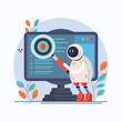 Automated software testing, QA concept. AI in quality assurance. Robot tester finding, searching program bugs, mistakes. Debugging automation. Flat vector illustration isolated on white background
