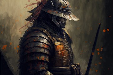 Wall Mural - Samurai warrior painting with armor, background. AI digital illustration