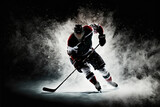 ice hockey player with stick in action. generative ai