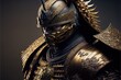Gloomy samurai warrior in golden armor.  Generative AI