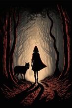 Silhouette Of The Red Riding Hood And The Wolf - Generative Ai