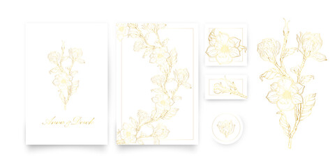 Wall Mural - A set of cards with a gold floral ornament. Romantic set