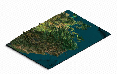 3d model of tasmania island, the south of the australian mainland. isometric map virtual terrain 3d 