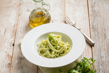 Wall Mural - linguine pasta with arugula pesto