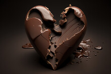 A Broken Chocolate Heart With Some Melted Chocolate Splashes Near It. Created With Generative AI.