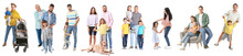 Collection Of Happy Families On White Background