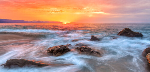 Wall Mural - Ocean Sunset Seascape Beach Nature Landscape Colorful Scenic Banner