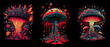 Set of psychedelic dripping mushrooms. Generative AI..
