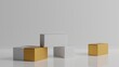 3d render of sets of silver and gold cubes isolated on white background