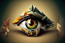  A Colorful Eye With A Triangle Around It's Irise And A Triangle Around It's Irise, With A Brown Background Of Triangles And A Brown Background With A Black And White.