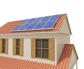 Wall Mural - House with solar panels in 3d render realistic
