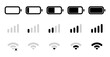 © Kingwardobe - Battery signal and Wi-Fi icon symbol black and white icons pack. Mobile phone signal, wi-fi, battery icon. Status bar symbol modern, simple, vector, icon for website design, mobile app, ui. Vector