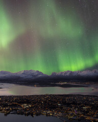 aurora borealis over the lake