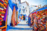 Fototapeta  - Street market in blue medina of city Chefchaouen,  Morocco, Africa.