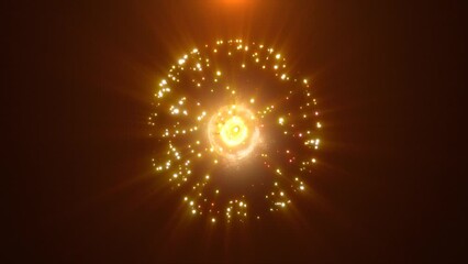 Wall Mural - abstract round yellow sphere glowing energy magic molecule with atoms from particles and dots cosmic