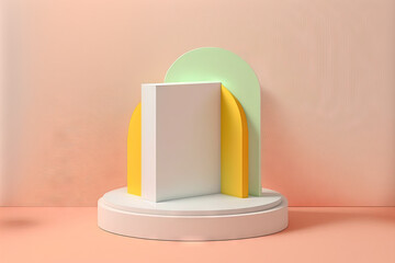 Canvas Print - Abstract white podium with no content on a pastel background. mock up stand for displaying products. minimal in scope. Showcase a product. Generative AI