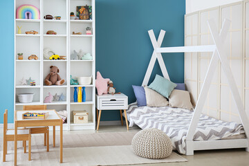 Sticker - Stylish interior of children's room with baby bed