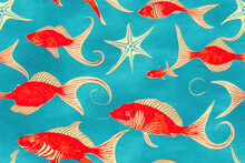 Seamless Maritime Watercolor Border. Ornate Design Of Fish And Corals On A White Backdrop, Created By Hand. Designs For Wallpaper Inspired By The Sea Generative AI