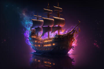 Wall Mural - fantastic picture of a sailing ship in space. a beautiful and romantic image of the star trips. trav