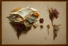  A Picture Of Dried Flowers And Leaves On A Table Top With A Brown Frame On It And A White Background With A Brown Border Around The Edges And A Brown Border With A Brown Border. Generative AI 