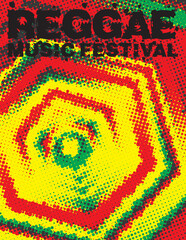 Poster - Reggae music festival background with hexagon by halftone effect. Vertical pattern