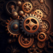 Steampunk Background With Mechanic Gear Wheels. Generative AI