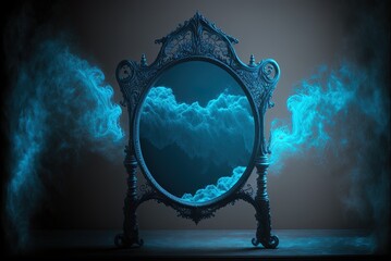 in the midst of the night, a mysterious magic unfolds. there's a magic antique mirror in a generativ