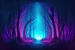 Magical, Enchanted Woods. Light up gateway in neon. Dressing in a vintage manner. Retrowave. Mystical Generative AI