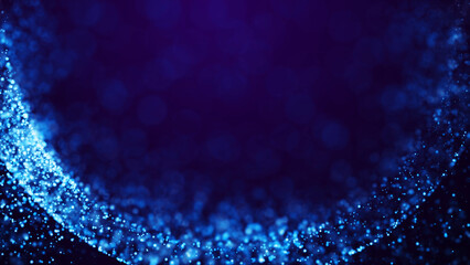 Wall Mural - magical sparkles of light form abstract structures. blue glow particles with amazing bokeh for fanta