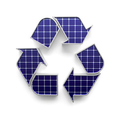 Canvas Print - Solar plate recycling symbol in 3d render
