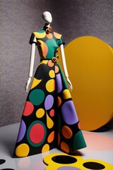 Polka dots dress on a mannequin 3d illustration made with Generative AI