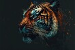  a tiger with a black background and a splash of water on its face and head, with a black background and a splash of water on its face, and a black background, with. generative ai