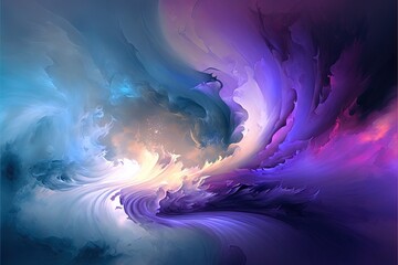  a colorful abstract painting with a blue, purple and white swirl on it's side and a white and blue swirl on the other side of the image, with a black border, and white border. generative ai