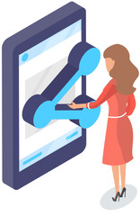 Wall Mural - smartphone screen with simple sign for logo. data distribution program icon on display. symbol to sh