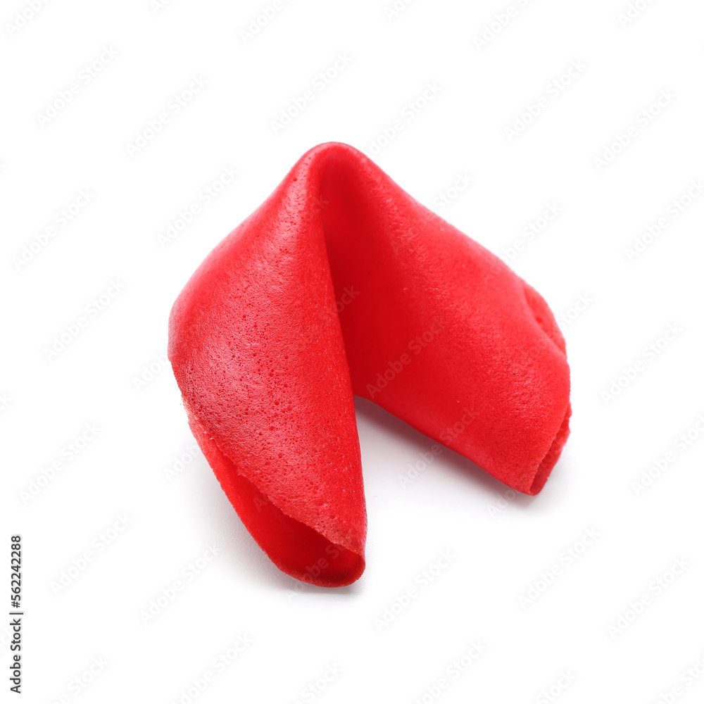 Red fortune cookie on white background. Valentine's Day celebration