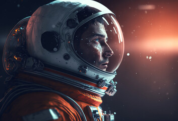 A space astronaut figure wearing a helmet. Side profile. Generative ai