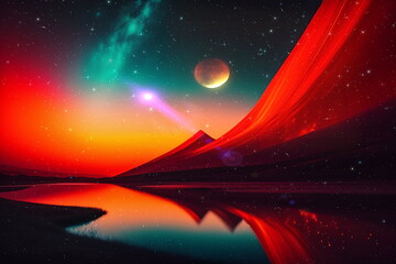 Wall Mural - night starry sky and moon nebula and stars flare light background generated ai