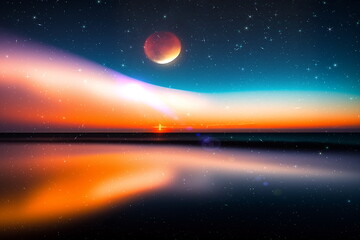 Wall Mural - night starry sky and moon nebula and stars flare light background generated ai