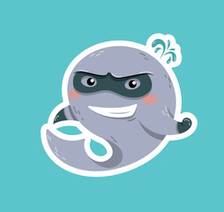 Wall Mural - Cute superhero dolphin icon. Sea animal wearing mask and gloves with super strength. Graphic element for printing on fabric. Fictional character, fairy tale and dream. Cartoon flat vector illustration