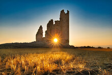 Caudilla Castle With Sun Rays At Sunset. Toledo, Spain