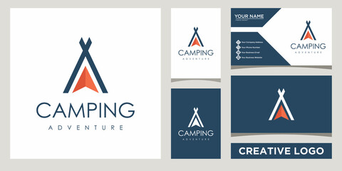 Wall Mural - camp adventure minimalist logo design template with business card design