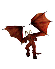Wall Mural - Fantasy horned demon beast with wings and cloven feet. Isolated 3D illustration.
