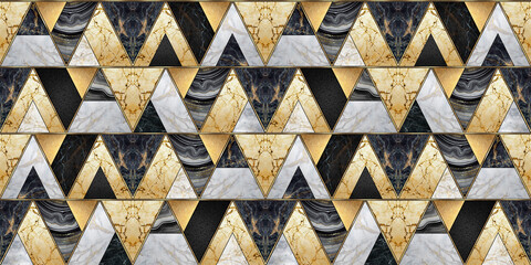 Wall Mural - abstract background, seamless pattern, geometric mosaic tile with marble texture and gold. Repeating art deco wallpaper